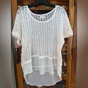 Maison Jules White Sheer Lace Blouse